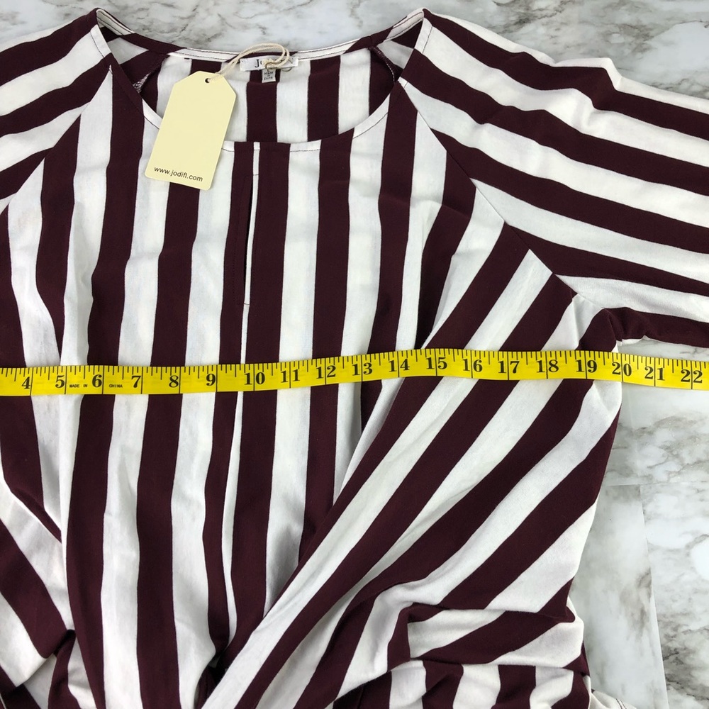 Jodifl Red Striped Bell Sleeve Tie Peplum Blouse - Picture 7 of 8
